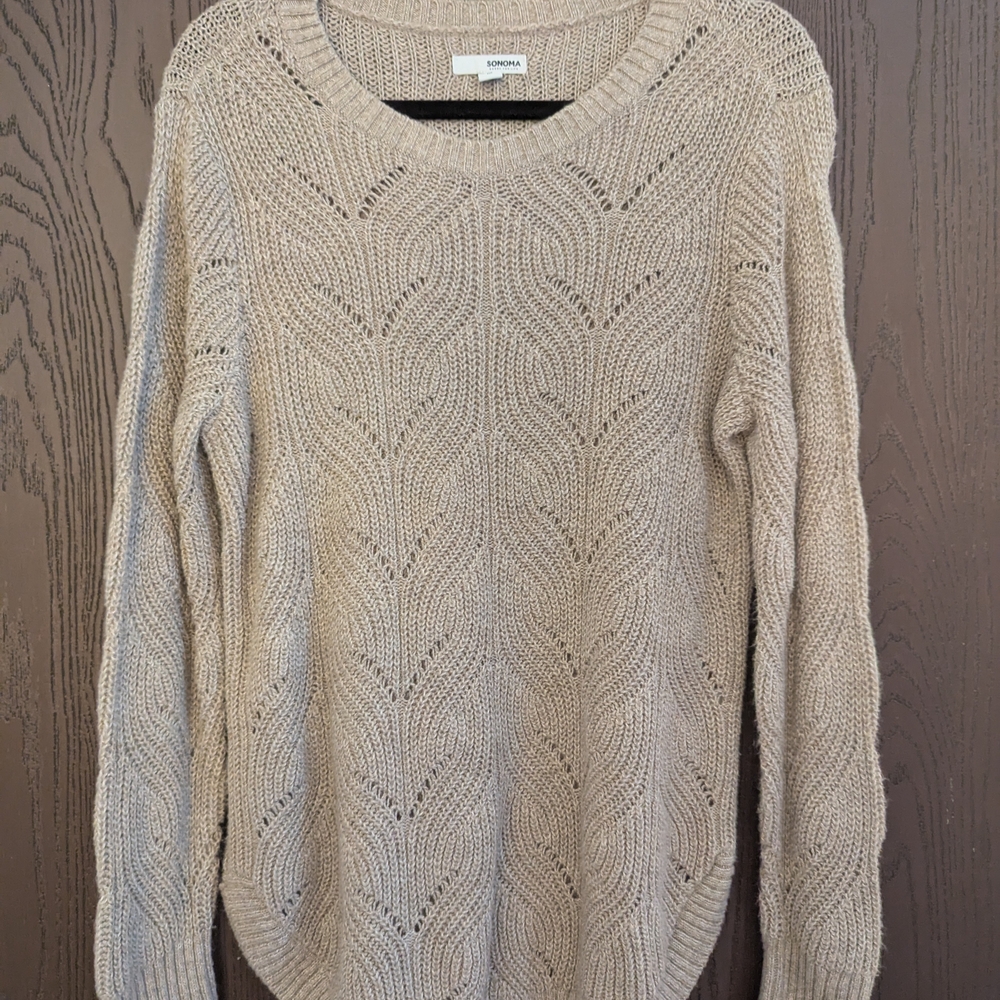 Sonoma Tan Crew Neck Sweater with Chevron Knit